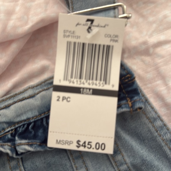 Seven for all mankind overall shorts and pink tee set 18 months brand new - Picture 3 of 4